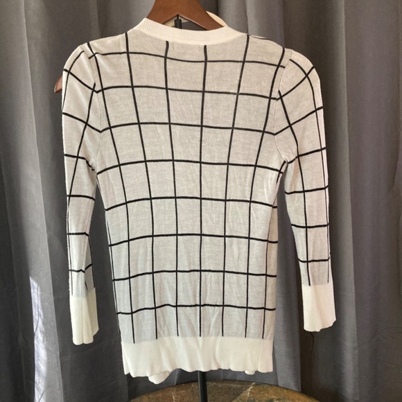 Halogen Ivory Black Striped Cardigan Sweater Classic Preppy Sz XS - Picture 4 of 10
